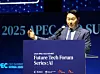 SK Group Chairman Chey Tae-won delivers a keynote speech on global artificial intelligence cooperation at the Future Tech Forum on Oct. 28, held as part of Asia-Pacific Economic Cooperation CEO summit in Gyeongju, North Gyeongsang. [SK]