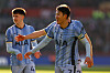 Tottenham Hotspur captain Son Heung-min, right, celebrates during the Premier League match against Brentford at the Gtech Community Stadium in London on Feb. 2. [REUTERS/YONHAP]