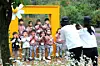 Children pose for a photo at a flower festival in Inje County, Gangwon, on Oct. 16. [INJE COUNTY OFFICE]