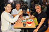 From left, Samsung Electronics Executive Chairman Lee Jae-yong, Hyundai Motor Group Executive Chair Euisun Chung and Nvidia CEO Jensen Huang enjoy chimaek — Korea's beloved fried chicken and beer combo — at a branch of a well-known Korean fried chicken franchise Kkanbu Chicken in southern Seoul on Oct. 30. [JOONGANG ILBO]