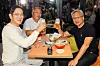 From left, Samsung Electronics Executive Chairman Lee Jae-yong, Hyundai Motor Group Executive Chair Euisun Chung and Nvidia CEO Jensen Huang enjoy chimaek — Korea's beloved fried chicken and beer combo — at a branch of a well-known Korean fried chicken franchise Kkanbu Chicken in southern Seoul on Oct. 30. [JOONGANG ILBO]