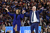 Democratic presidential nominee Vice President Kamala Harris and running mate Minnesota Gov. Tim Walz appear at the Fiserv Forum during a campaign rally in Milwaukee on Tuesday. [AP/YONHAP]